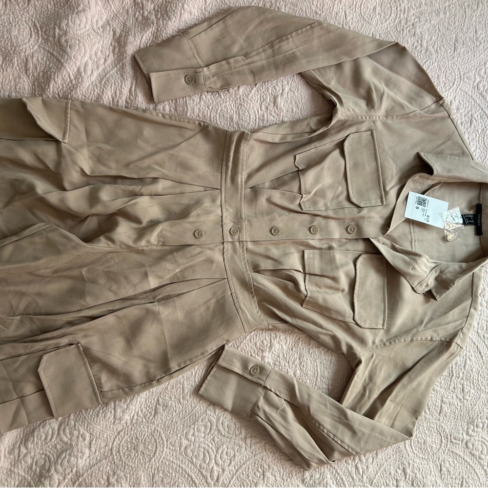 Women’s Tan Button-Up Utility Jumpsuit